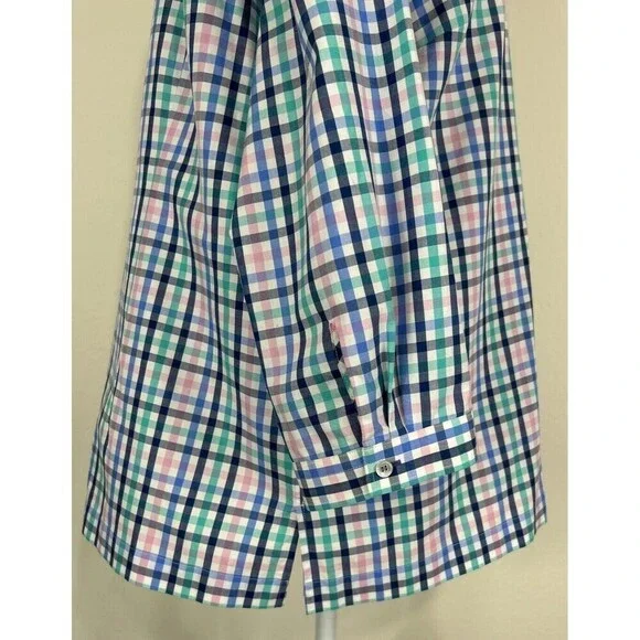 Talbots Petite No Iron Multi Color Ruffle-Neck Popover Gingham Tunic Size 16P - Picture 11 of 13